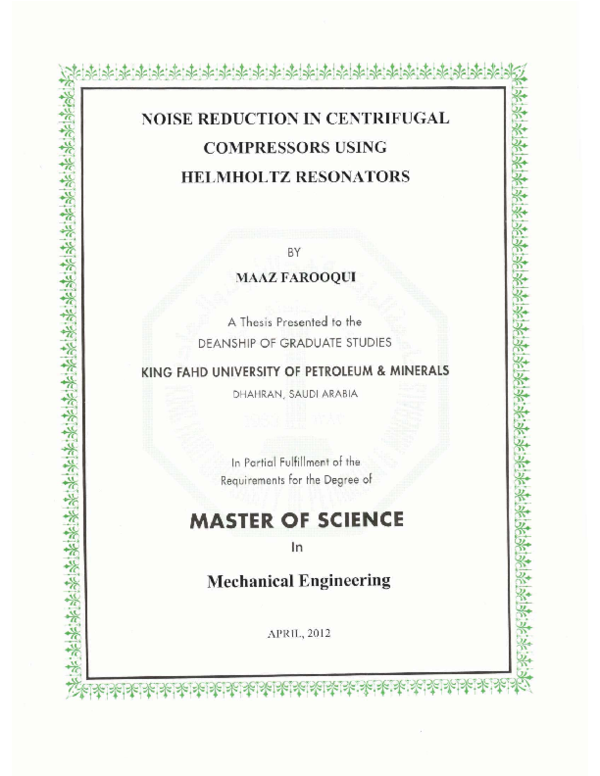 (PDF) Noise reduction in centrifugal compressors using Helmholtz resonators