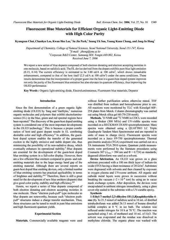 (PDF) Fluorescent Blue Materials for Efficient Organic Light-Emitting ...