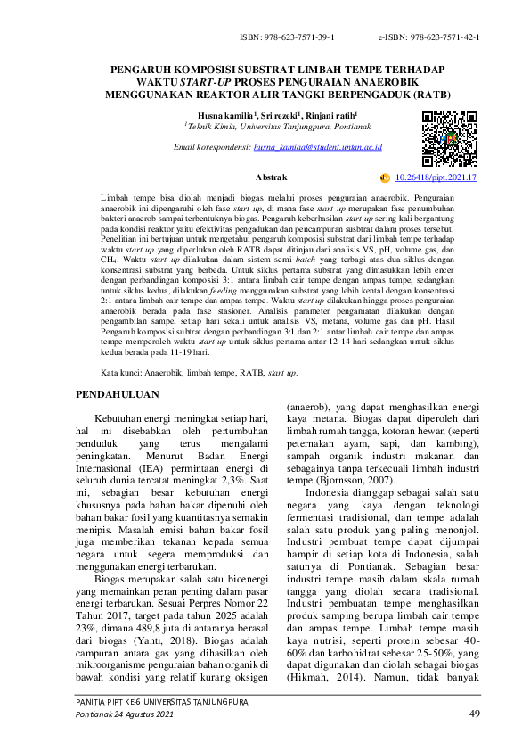 (PDF) Pengaruh Komposisi Substrat Limbah Tempe terhadap Waktu Start-Up ...