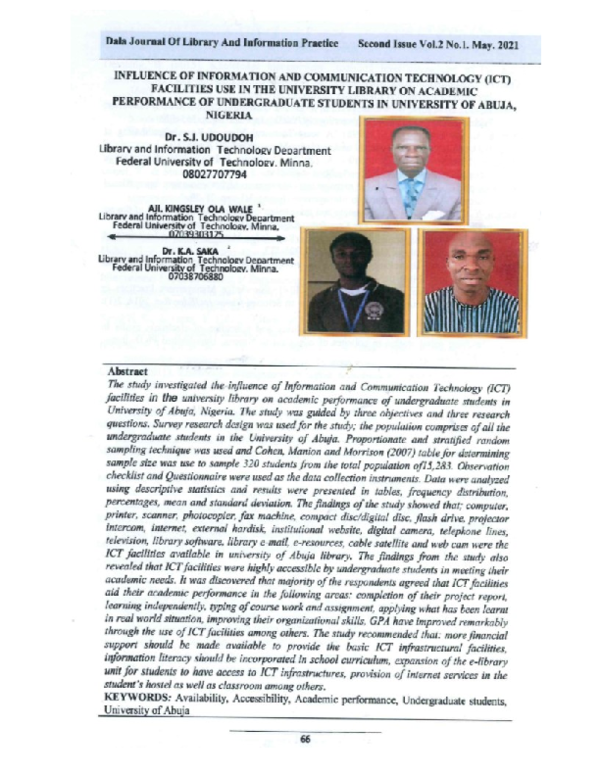 (PDF) INFLUENCE OF ICT FACILITIES USE IN UNIVERSITY LIBRARY ON ACADEMIC ...