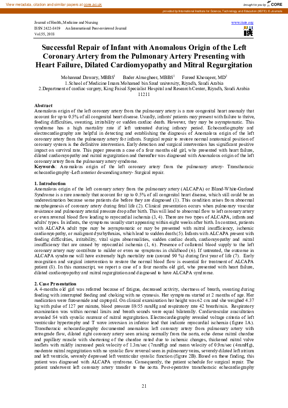 (PDF) Successful Repair of Infant with Anomalous Origin of the Left ...