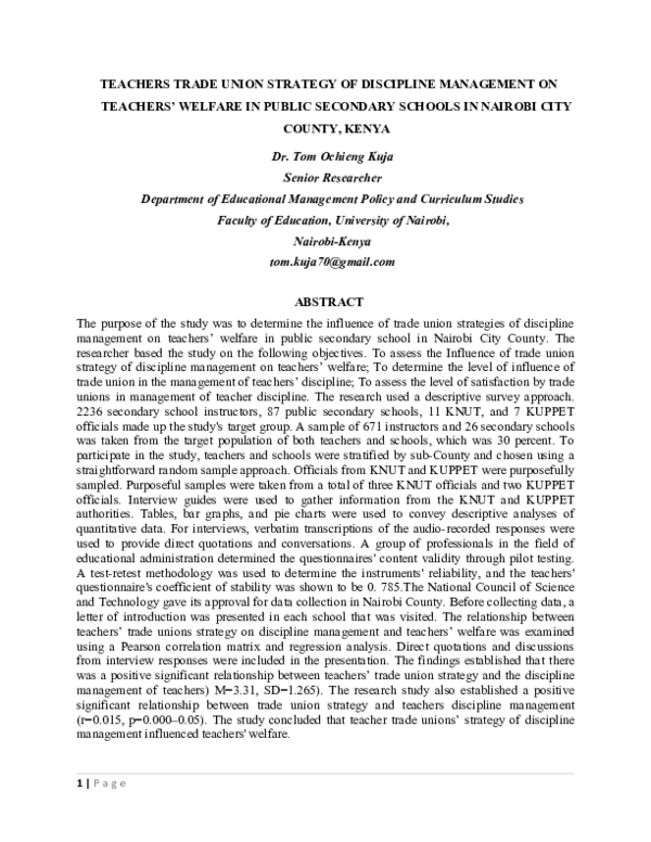 (DOC) TEACHERS TRADE UNION STRATEGY OF DISCIPLINE MANAGEMENT ON ...
