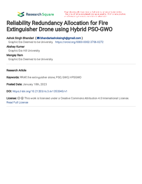 (PDF) Reliability Redundancy Allocation for Fire Extinguisher Drone ...