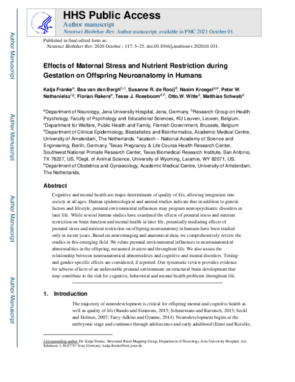 (PDF) Effects of maternal stress and nutrient restriction during ...