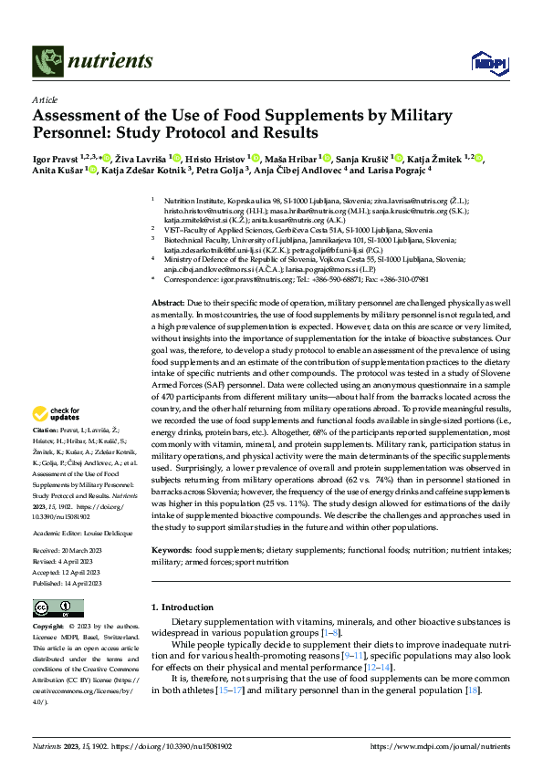(PDF) Assessment of the Use of Food Supplements by Military Personnel ...