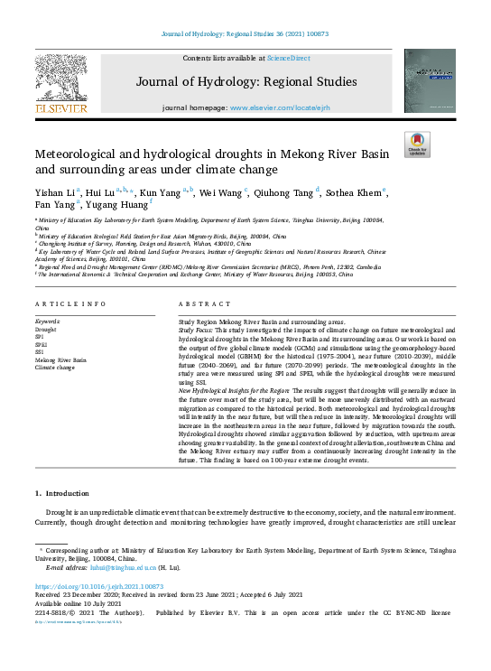 (PDF) Meteorological and hydrological droughts in Mekong River Basin ...
