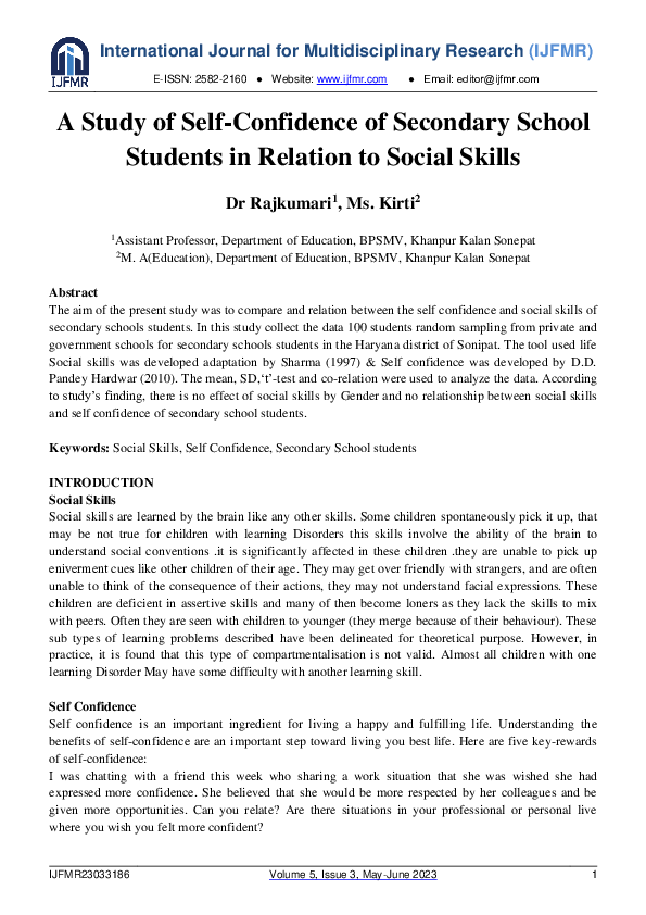 (PDF) A Study of Self-Confidence of Secondary School Students in ...