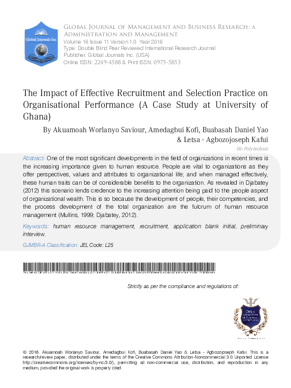(PDF) The Impact of Effective Recruitment and Selection Practice on ...