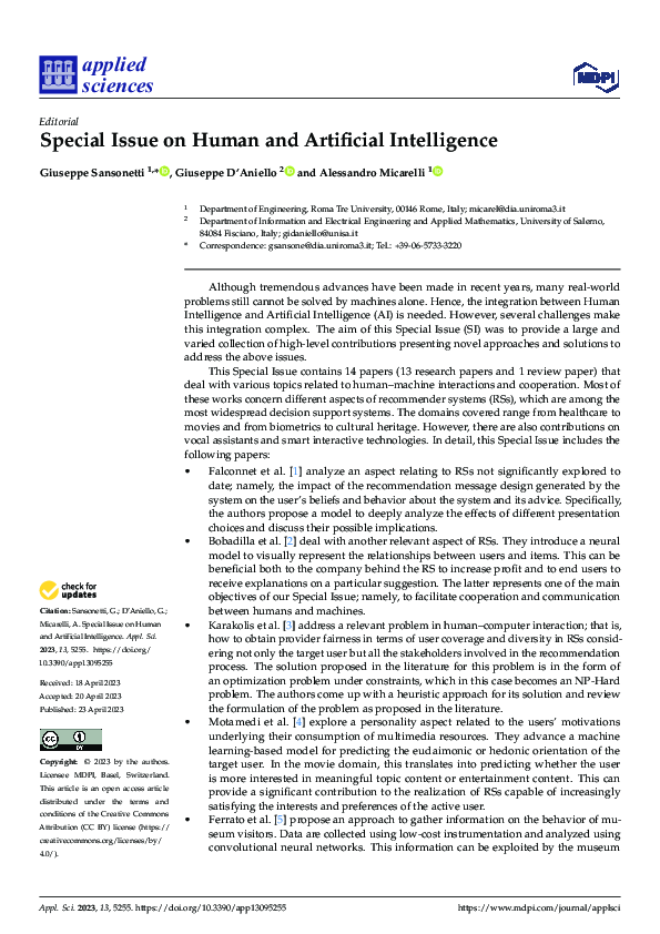(PDF) Special Issue on Human and Artificial Intelligence