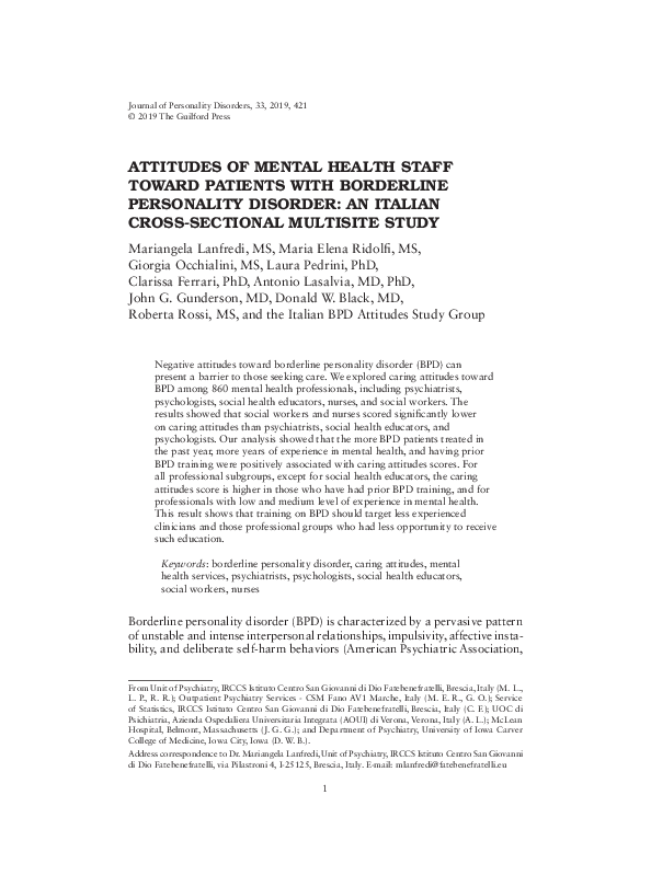 (PDF) Attitudes of Mental Health Staff Toward Patients With Borderline ...
