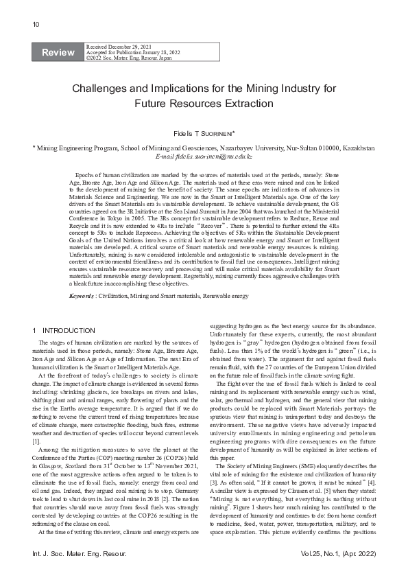 (PDF) Challenges and Implications for the Mining Industry for Future ...