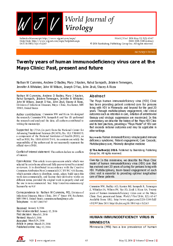 (PDF) Twenty years of human immunodeficiency virus care at the Mayo ...