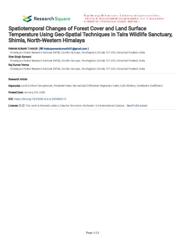 (PDF) Spatiotemporal Changes of Forest Cover and Land Surface ...
