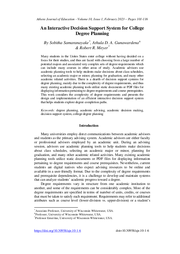 (PDF) An Interactive Decision Support System for College Degree Planning