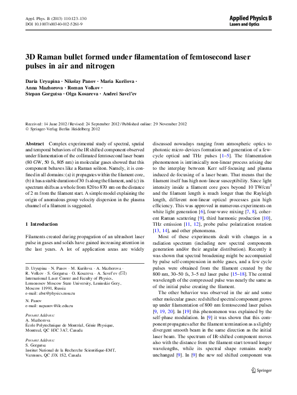 (PDF) 3D Raman bullet formed under filamentation of femtosecond laser ...