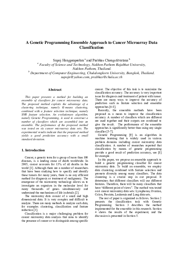 (PDF) A Genetic Programming Ensemble Approach to Cancer Microarray Data ...