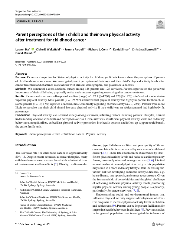 (PDF) Parent perceptions of their child’s and their own physical ...