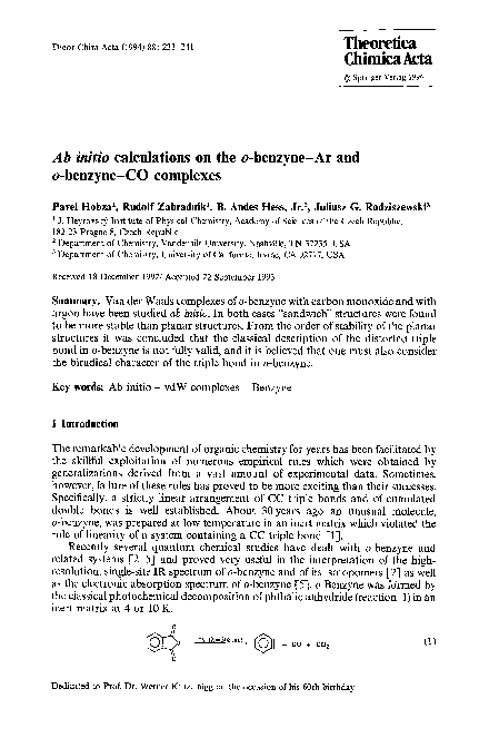 (PDF) Ab initio calculations on theo-benzyne?Ar ando-benzyne?CO complexes