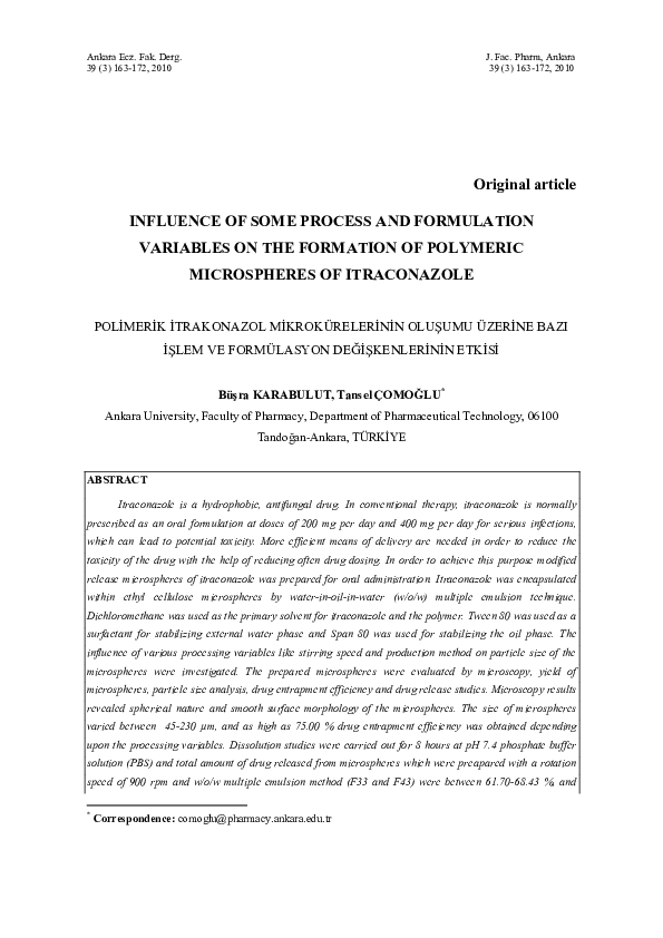 (PDF) Influence of some process and formulation variables on the ...