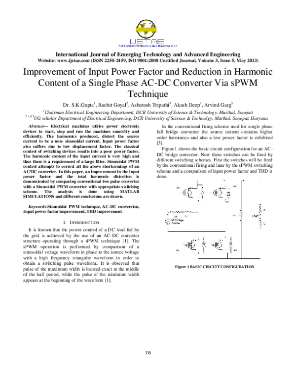 (PDF) Improvement of Input Power Factor and Reduction in Harmonic ...