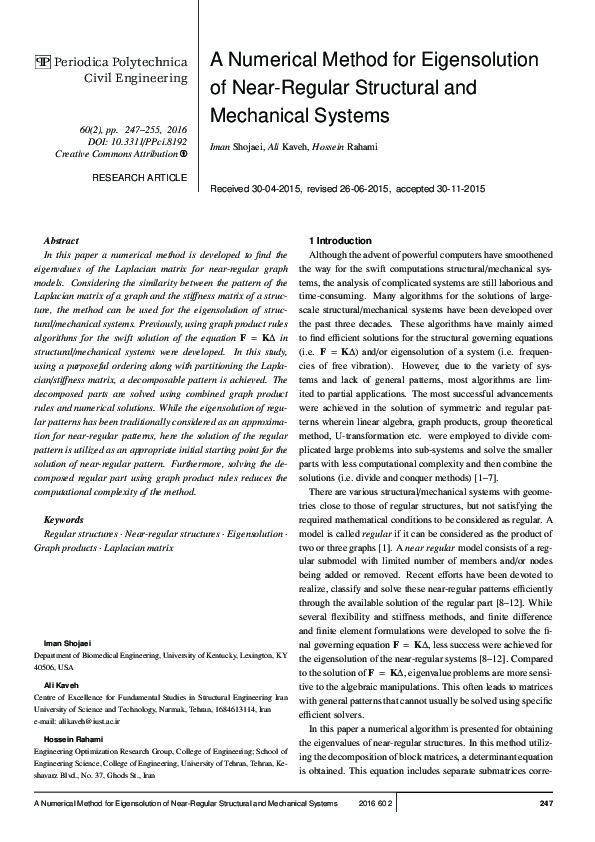 (PDF) A Numerical Method for Eigensolution of Near-Regular Structural ...