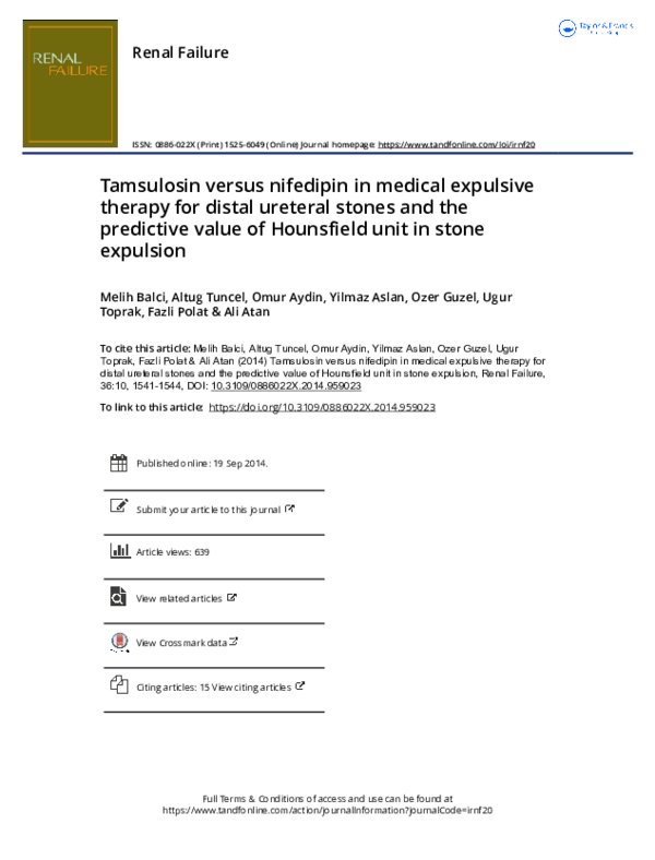 (PDF) Tamsulosin versus nifedipin in medical expulsive therapy for ...