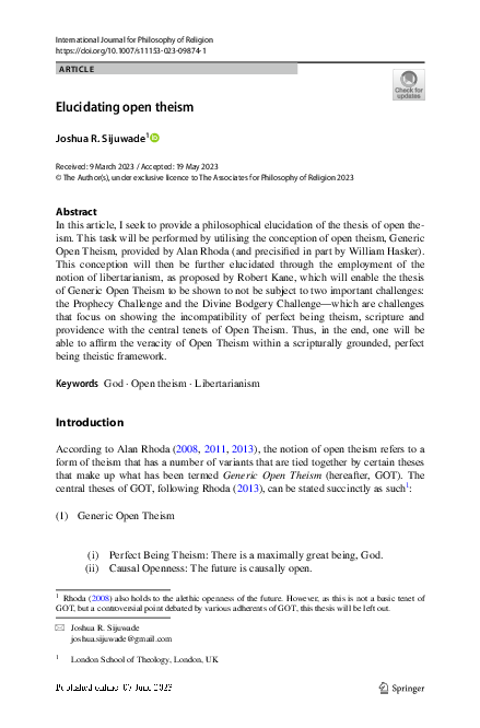 (PDF) Elucidating Open Theism