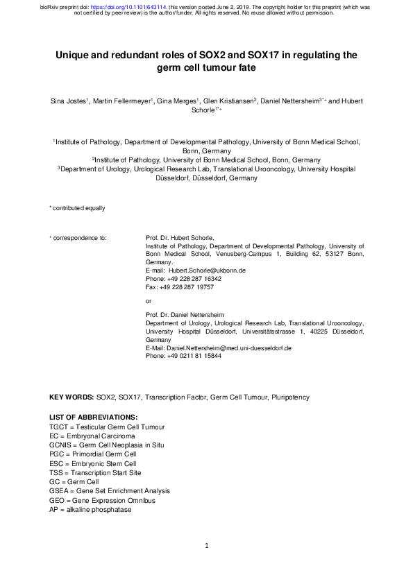 (PDF) Unique and redundant roles of SOX2 and SOX17 in regulating the ...