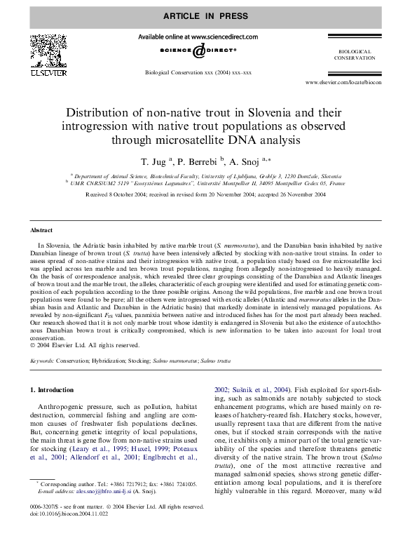 (PDF) Distribution of non-native trout in Slovenia and their ...