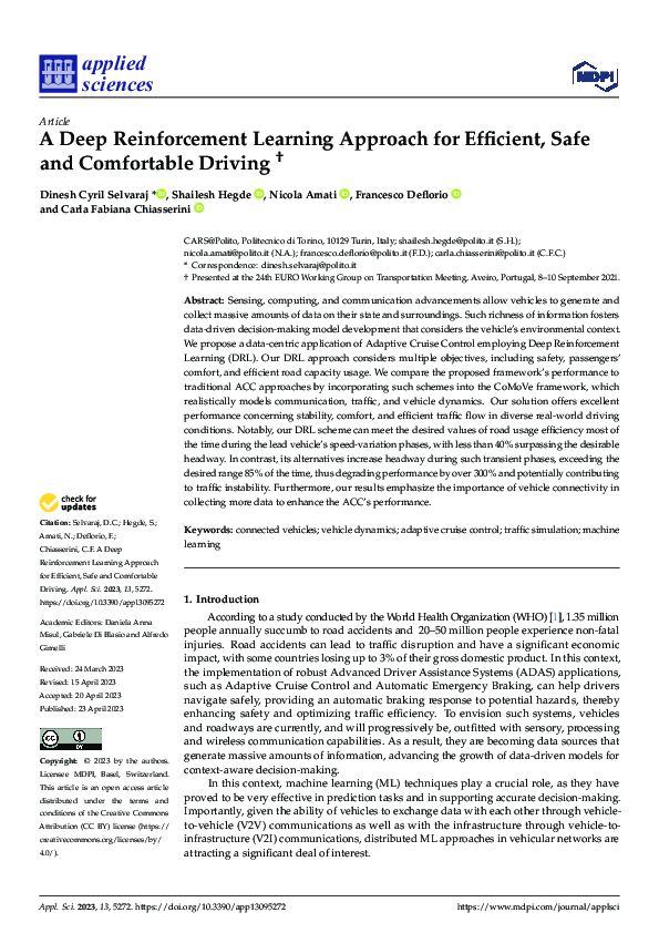 (PDF) A Deep Reinforcement Learning Approach for Efficient, Safe and ...