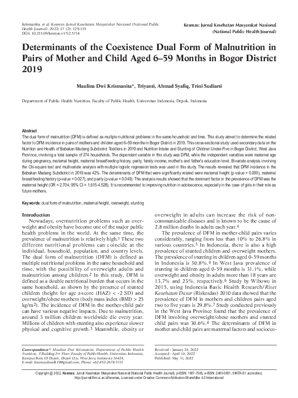 (PDF) Determinants of the Coexistence Dual Form of Malnutrition in ...