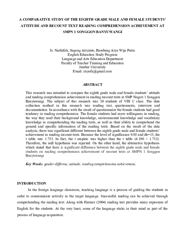 (PDF) A Comparative Study of the Eighth Grade Male and Female Students ...