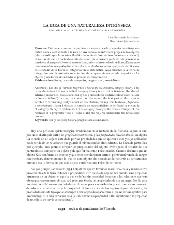 (PDF) La idea de naturaleza intrínseca: una mirada desde Rorty y la ...