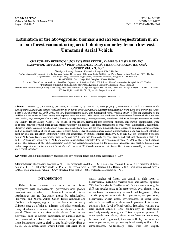 (PDF) Estimation of the aboveground biomass and carbon sequestration in ...