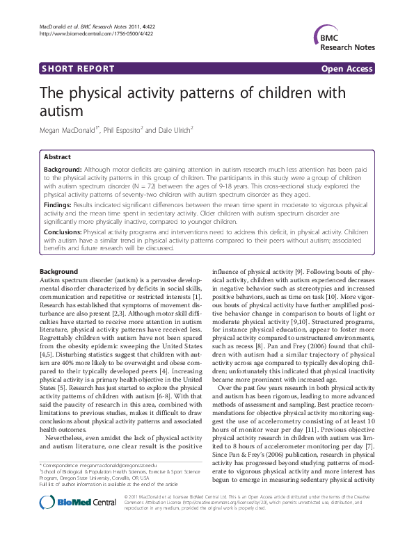 (PDF) The physical activity patterns of children with autism