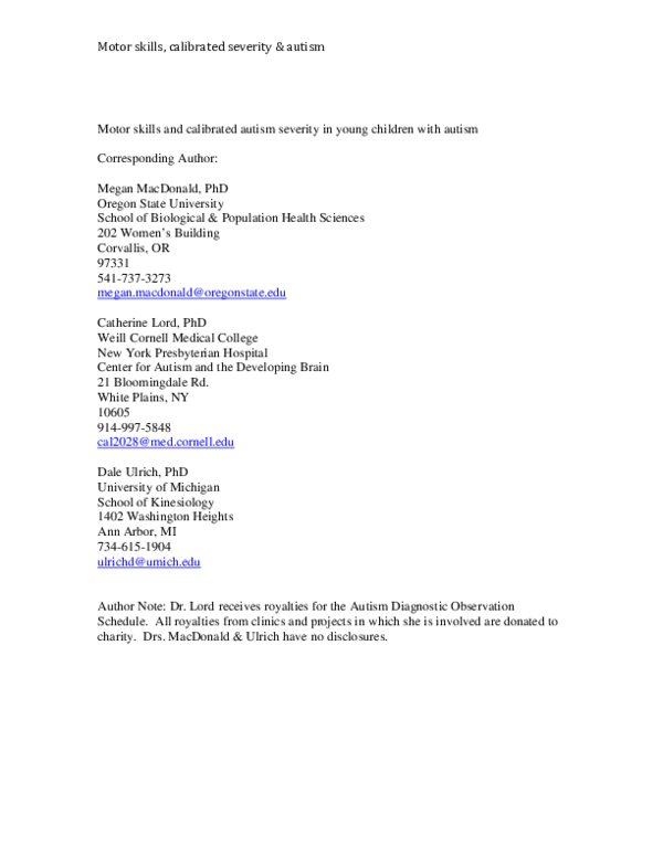 (PDF) Motor Skills and Calibrated Autism Severity in Young Children ...