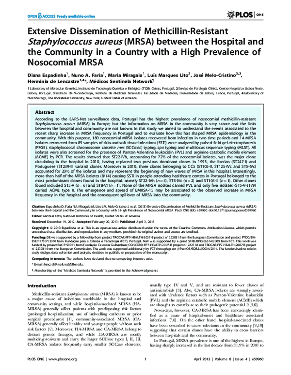 (PDF) Extensive Dissemination of Methicillin-Resistant Staphylococcus ...