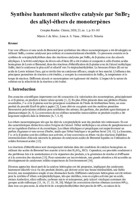 (PDF) Synthèse hautement sélective catalysée par SnBr2 des alkyl-éthers ...