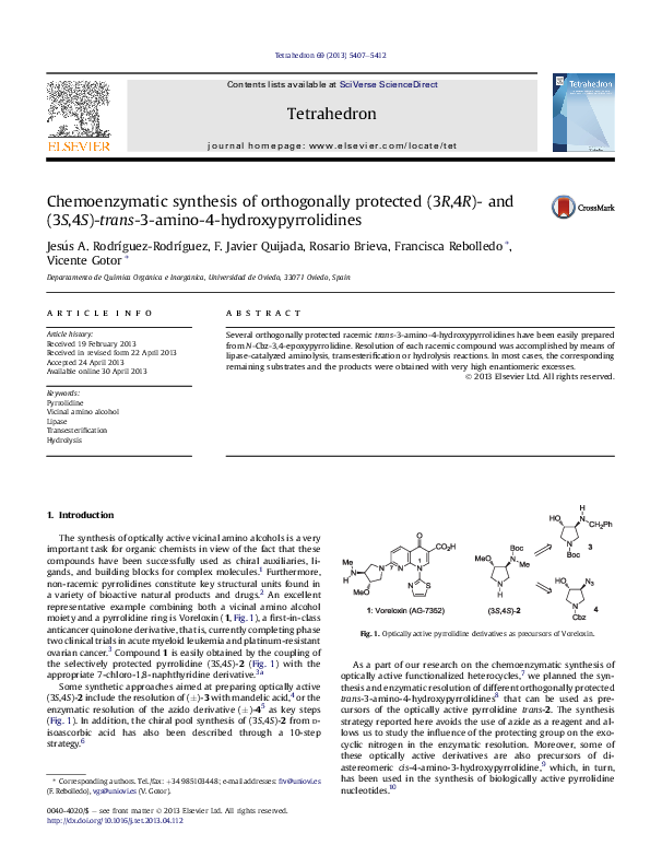 (PDF) Chemoenzymatic synthesis of orthogonally protected (3R,4R)- and ...