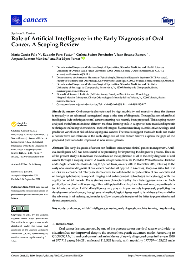 (PDF) Role of Artificial Intelligence in the Early Diagnosis of Oral ...