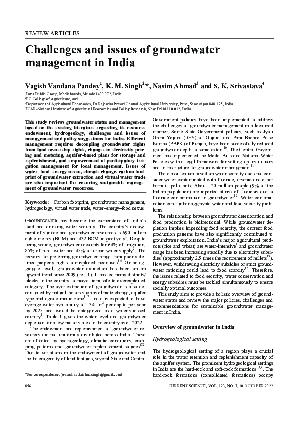 (PDF) Challenges and issues of groundwater management in India