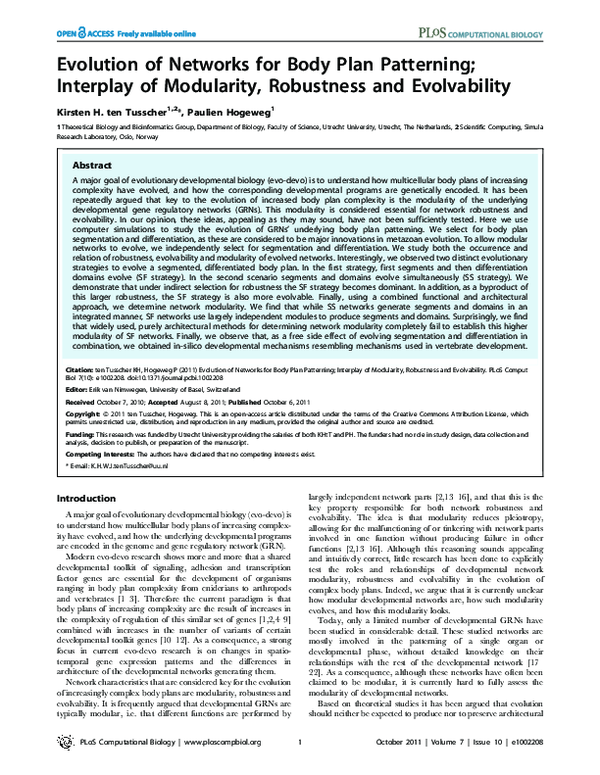 (PDF) Evolution of Networks for Body Plan Patterning; Interplay of ...