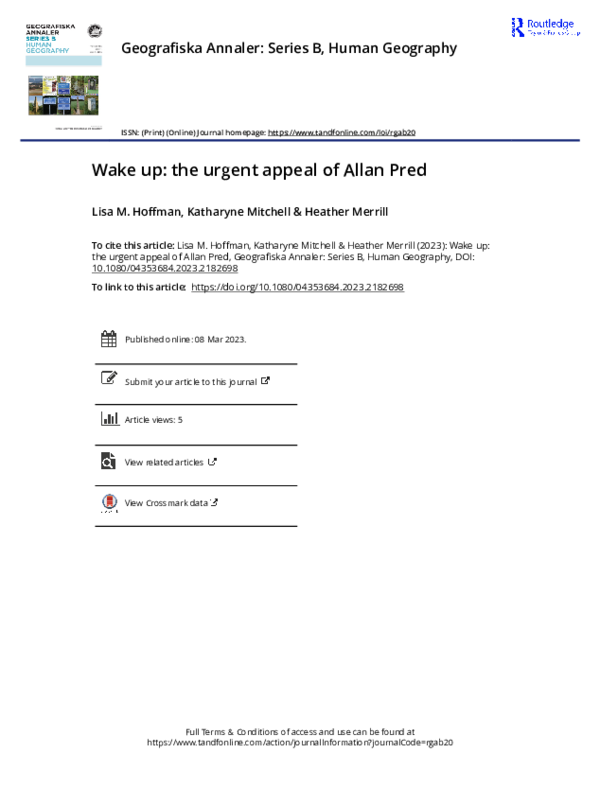 (PDF) Wake up: the urgent appeal of Allan Pred