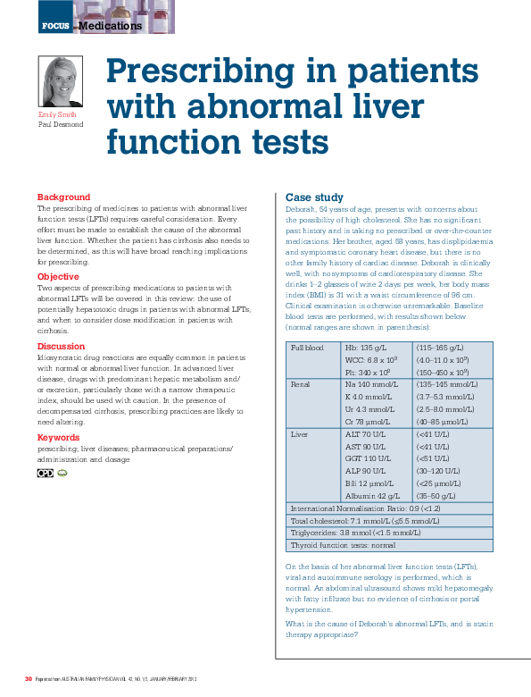 (PDF) Prescribing in patients with abnormal liver function tests