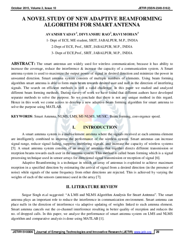 (PDF) A Novel Study of New Adaptive Beamforming Algorithm for Smart Antenna