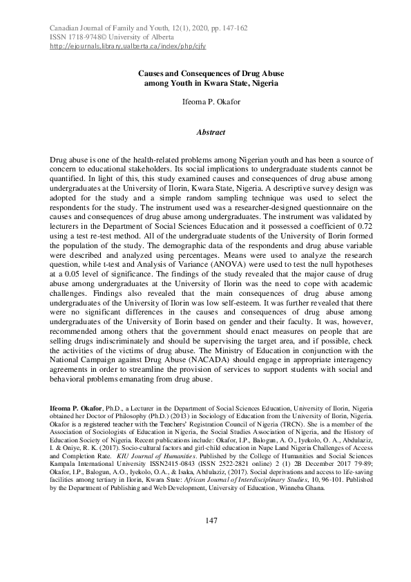 (PDF) Causes and Consequences of Drug Abuse among Youth in Kwara State ...