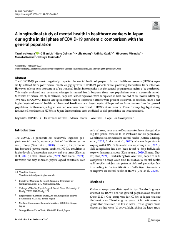(PDF) A longitudinal study of mental health in healthcare workers in ...