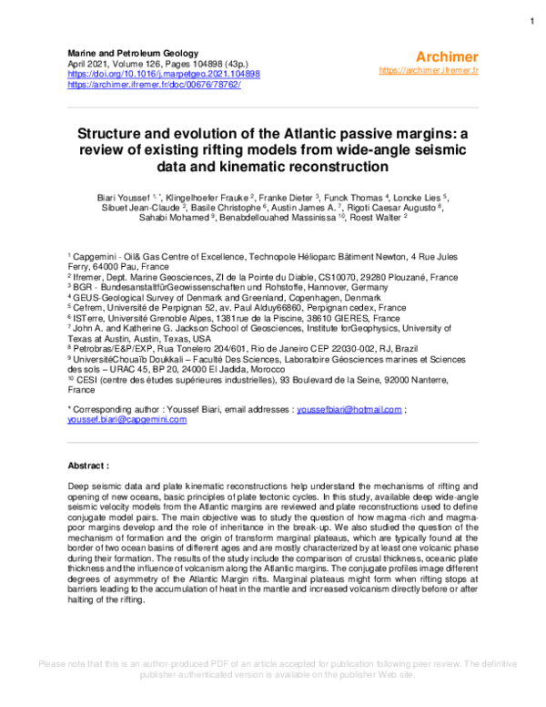 (PDF) Structure and evolution of the Atlantic passive margins: A review ...
