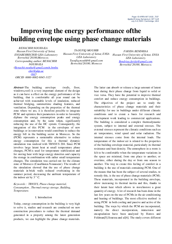 (PDF) Improving the energy performance of the building envelope using ...