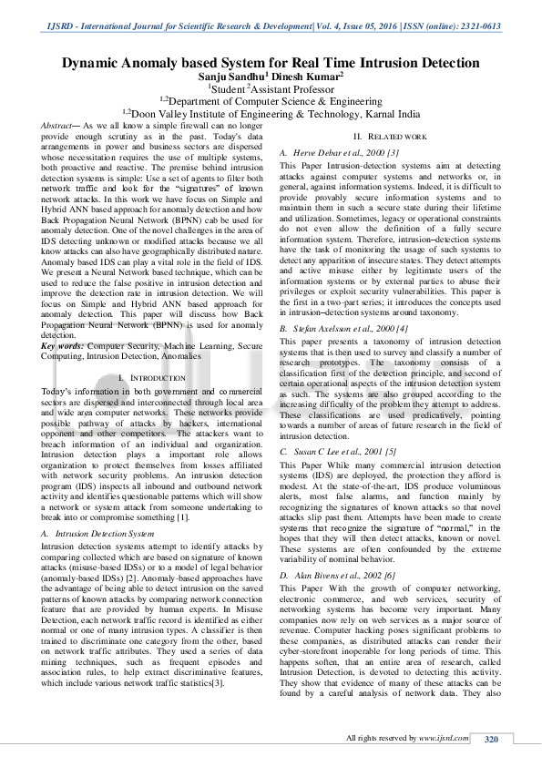 (PDF) Dynamic Anomaly based System for Real Time Intrusion Detection